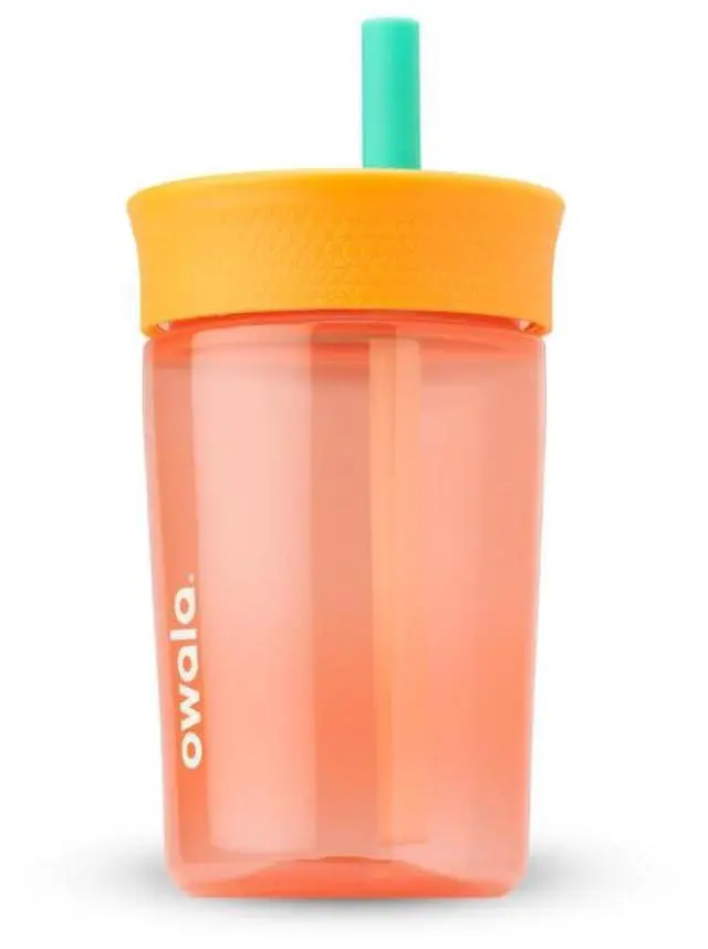 Main image of Kids Insulation BPA-Free Plastic Tumbler with Spill Resistant Flexible Straw, Easy to Clean, Kids Water Bottle, Great for Travel, Dishwasher Safe, 15 Oz, Orange and Peach (Watermelon)