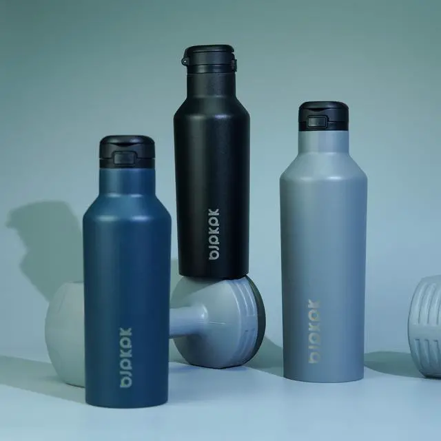 Alt view image 5 of 6 - Insulated Water Bottle With Straw 17oz Stainless Steel Water Bottles With 2 Lids And Carry Handle Reusable Travel Metal Thermal Flask,Black