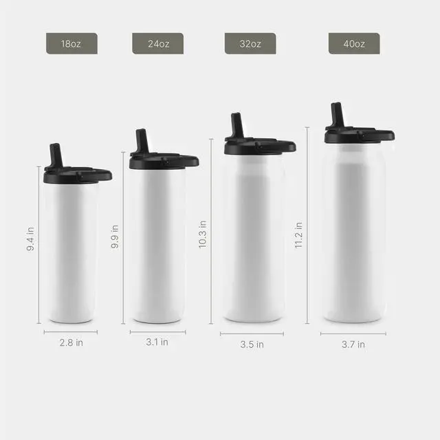 Alt view image 5 of 7 - Base 24oz Stainless Steel Water Bottle with 3 Lids- Straw, Chug, Twist | Double Walled and Vacuum Insulated Metal Thermos | Fits Car Cupholder, Built in Carry Loop, Dishwasher Safe, White
