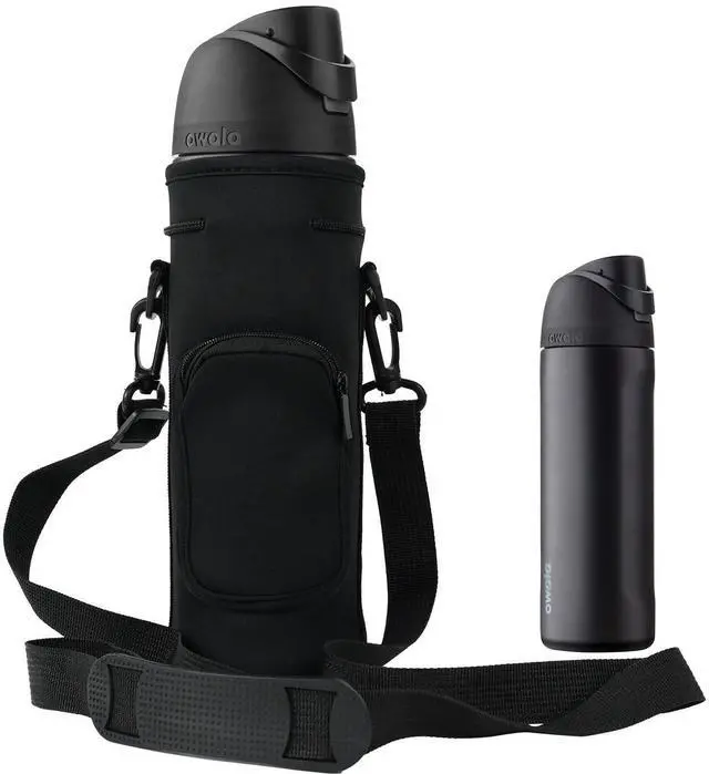 Main image of Water Bottle Carrier Bag for Owala FreeSip Insulated Stainless Steel Water Bottle 16oz 24oz 32oz 40oz Water Bottle Pouch Holder, Adjustable Shoulder Strap & Pocket (Black, 32 Oz)