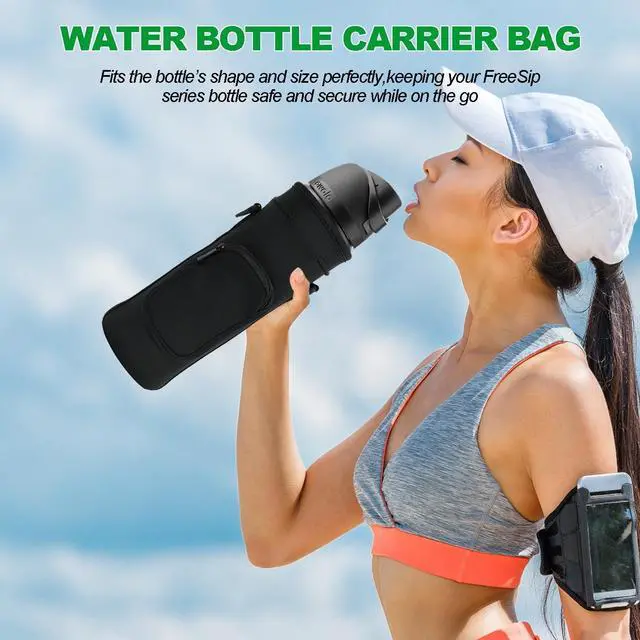 Alt view image 2 of 7 - Water Bottle Carrier Bag for Owala FreeSip Insulated Stainless Steel Water Bottle 16oz 24oz 32oz 40oz Water Bottle Pouch Holder, Adjustable Shoulder Strap & Pocket (Black, 32 Oz)