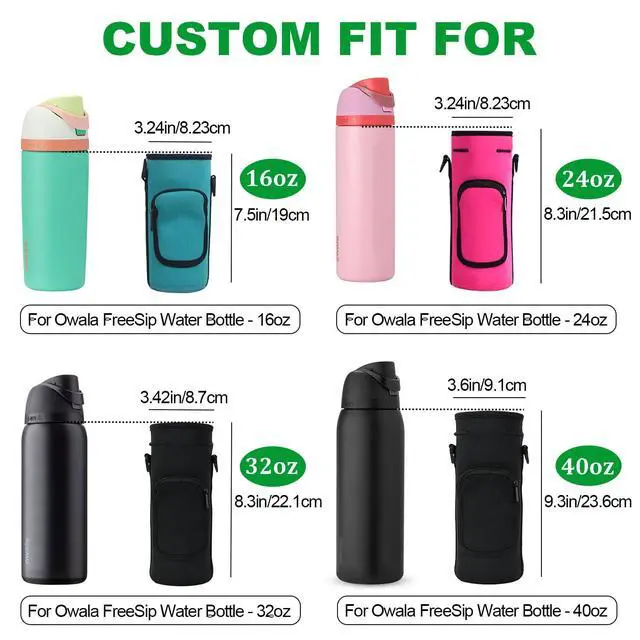 Alt view image 3 of 7 - Water Bottle Carrier Bag for Owala FreeSip Insulated Stainless Steel Water Bottle 16oz 24oz 32oz 40oz Water Bottle Pouch Holder, Adjustable Shoulder Strap & Pocket (Black, 32 Oz)