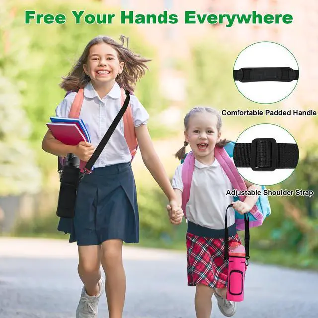 Alt view image 5 of 7 - Water Bottle Carrier Bag for Owala FreeSip Insulated Stainless Steel Water Bottle 16oz 24oz 32oz 40oz Water Bottle Pouch Holder, Adjustable Shoulder Strap & Pocket (Black, 32 Oz)