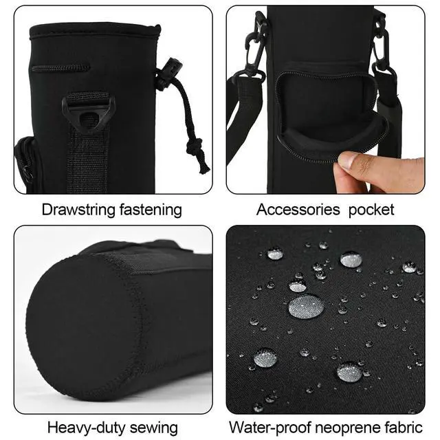 Alt view image 7 of 7 - Water Bottle Carrier Bag for Owala FreeSip Insulated Stainless Steel Water Bottle 16oz 24oz 32oz 40oz Water Bottle Pouch Holder, Adjustable Shoulder Strap & Pocket (Black, 32 Oz)