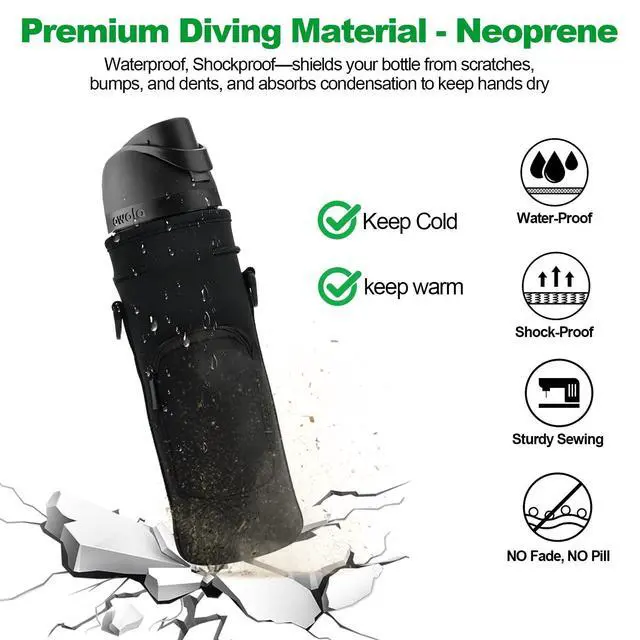 Alt view image 4 of 7 - Water Bottle Carrier Bag for Owala FreeSip Insulated Stainless Steel Water Bottle 16oz 24oz 32oz 40oz Water Bottle Pouch Holder, Adjustable Shoulder Strap & Pocket (Black, 32 Oz)
