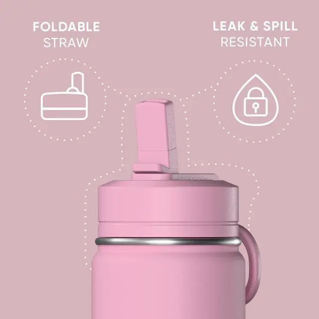 Alt view image 2 of 7 - Mini 14oz Water Bottle with Straw Lid, Stainless Steel Double Wall Insulated Water Bottle | Leak-Proof and Spill-Proof Water Bottle, 24 Hours Cold (Pink)