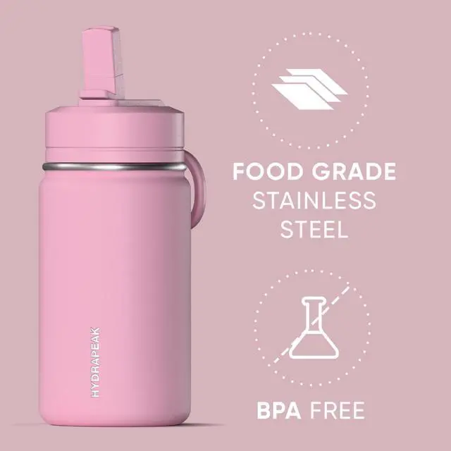 Alt view image 4 of 7 - Mini 14oz Water Bottle with Straw Lid, Stainless Steel Double Wall Insulated Water Bottle | Leak-Proof and Spill-Proof Water Bottle, 24 Hours Cold (Pink)