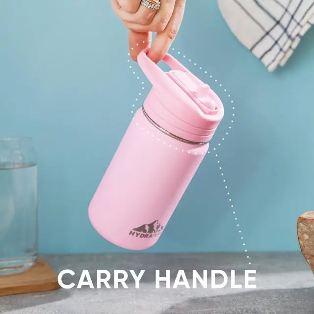 Alt view image 7 of 7 - Mini 14oz Water Bottle with Straw Lid, Stainless Steel Double Wall Insulated Water Bottle | Leak-Proof and Spill-Proof Water Bottle, 24 Hours Cold (Pink)