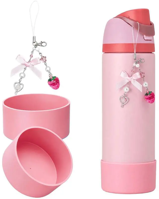 Main image of Black Cherry Charm & 2PCS Silicone Boot for Owala 30oz & 40oz FreeSip Sway Bottles & Tumblers, Cute Water Bottles Accessories for Owala All Series Set (Pink Strawberry, Insulated 24oz)