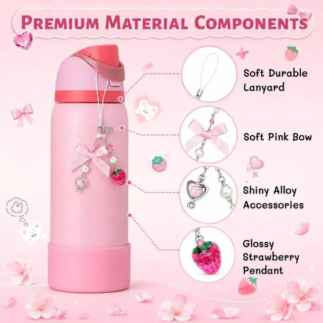 Alt view image 2 of 7 - Black Cherry Charm & 2PCS Silicone Boot for Owala 30oz & 40oz FreeSip Sway Bottles & Tumblers, Cute Water Bottles Accessories for Owala All Series Set (Pink Strawberry, Insulated 24oz)