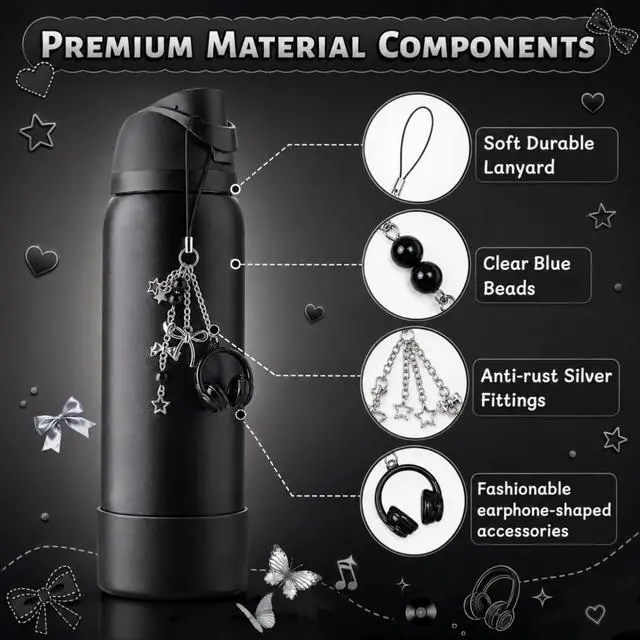 Alt view image 2 of 7 - Black Cherry Charm & 2PCS Silicone Boot for Owala 30oz & 40oz FreeSip Sway Bottles & Tumblers, Cute Water Bottles Accessories for Owala All Series Set (Midnight Beats, Insulated 32oz)