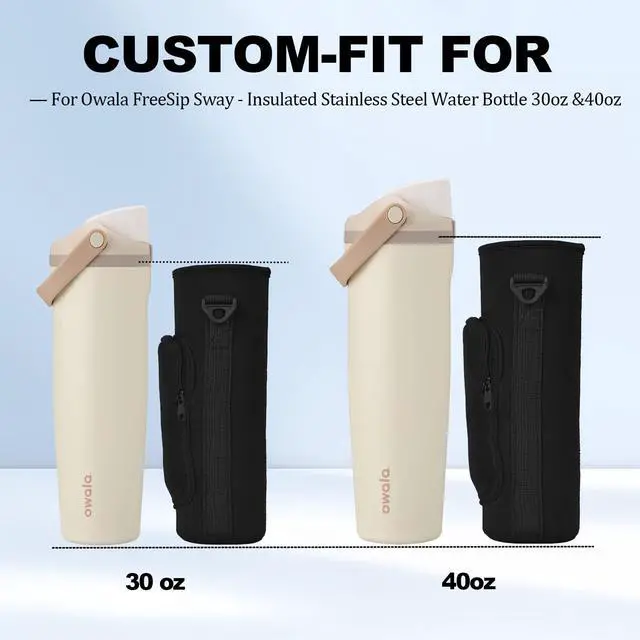 Alt view image 3 of 7 - Storage Sleeve Bag for Owala FreeSip Sway - Insulated Stainless Steel Water Bottle 40oz, Neoprene Water Bottle Pouch Holder Sleeve with Adjustable Shoulder Strap and Pocket (40oz, Black)