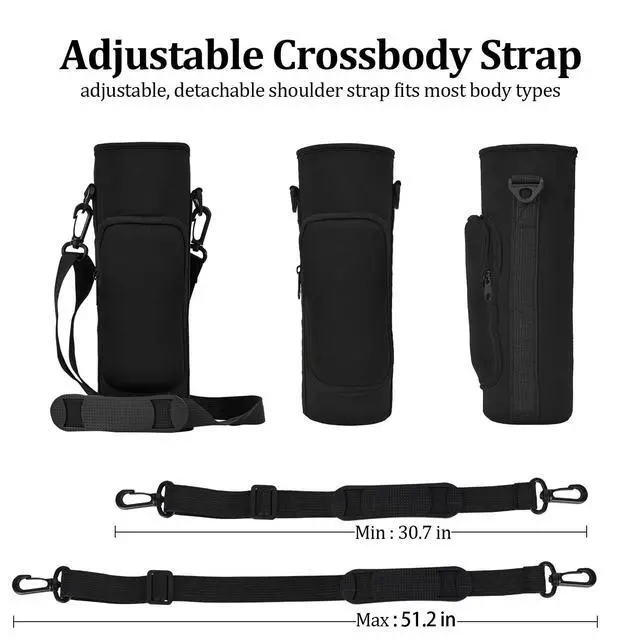 Alt view image 7 of 7 - Storage Sleeve Bag for Owala FreeSip Sway - Insulated Stainless Steel Water Bottle 40oz, Neoprene Water Bottle Pouch Holder Sleeve with Adjustable Shoulder Strap and Pocket (40oz, Black)