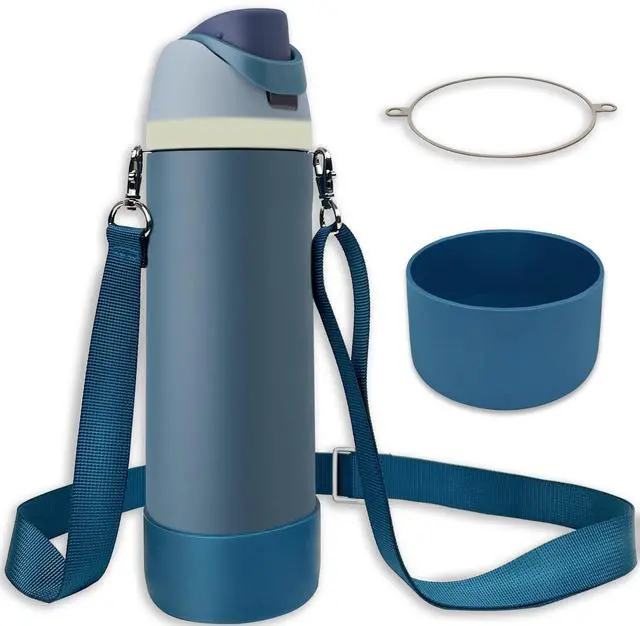 Main image of Silicone Boot Set for Cute Water Bottle 32 oz - Includes Non-Slip Sleeve, Shoulder Strap, Perfect Accessories, Fits Tumbler, Free Sip, Pink, Coffee (Denim)