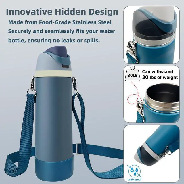 Alt view image 2 of 6 - Silicone Boot Set for Cute Water Bottle 32 oz - Includes Non-Slip Sleeve, Shoulder Strap, Perfect Accessories, Fits Tumbler, Free Sip, Pink, Coffee (Denim)