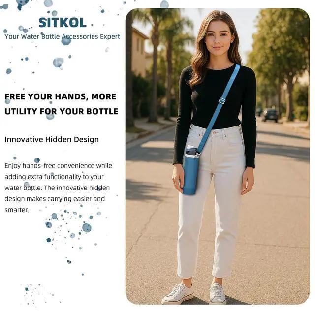 Alt view image 6 of 6 - Silicone Boot Set for Cute Water Bottle 32 oz - Includes Non-Slip Sleeve, Shoulder Strap, Perfect Accessories, Fits Tumbler, Free Sip, Pink, Coffee (Denim)