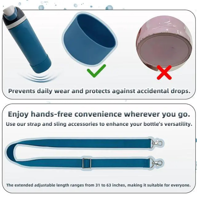 Alt view image 4 of 6 - Silicone Boot Set for Cute Water Bottle 32 oz - Includes Non-Slip Sleeve, Shoulder Strap, Perfect Accessories, Fits Tumbler, Free Sip, Pink, Coffee (Denim)
