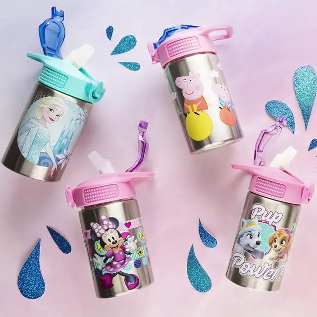 Alt view image 6 of 7 - Frozen 15.5oz Stainless Steel Kids Water Bottle with Flip-up Straw Spout - BPA Free Durable Design, Frozen Girl SS