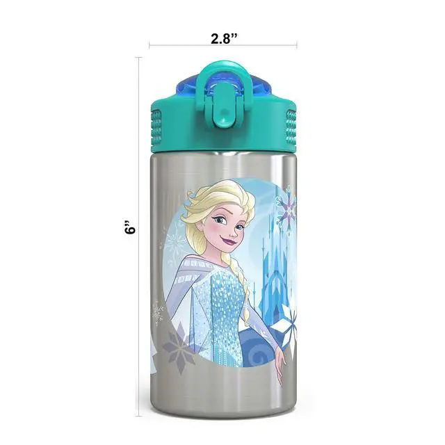 Alt view image 3 of 7 - Frozen 15.5oz Stainless Steel Kids Water Bottle with Flip-up Straw Spout - BPA Free Durable Design, Frozen Girl SS