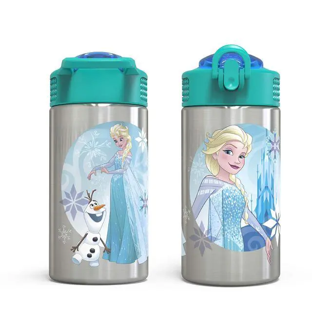 Alt view image 5 of 7 - Frozen 15.5oz Stainless Steel Kids Water Bottle with Flip-up Straw Spout - BPA Free Durable Design, Frozen Girl SS