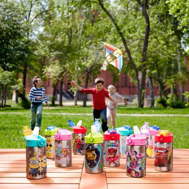 Alt view image 7 of 7 - Frozen 15.5oz Stainless Steel Kids Water Bottle with Flip-up Straw Spout - BPA Free Durable Design, Frozen Girl SS