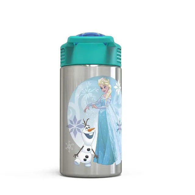 Alt view image 4 of 7 - Frozen 15.5oz Stainless Steel Kids Water Bottle with Flip-up Straw Spout - BPA Free Durable Design, Frozen Girl SS