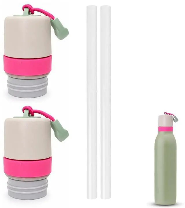 Main image of Replacement Lid Compatible with Owala FreeSip Twist Insulated Stainless Steel 18oz 24oz, 2 Pack Caps with Carry Handle, with Straws, Lid Accessory for FreeSip Twist Bottles (Beige)