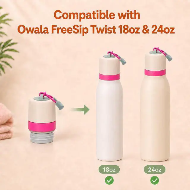 Alt view image 2 of 7 - Replacement Lid Compatible with Owala FreeSip Twist Insulated Stainless Steel 18oz 24oz, 2 Pack Caps with Carry Handle, with Straws, Lid Accessory for FreeSip Twist Bottles (Beige)