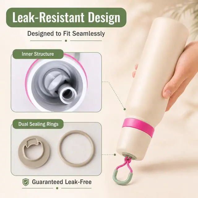 Alt view image 3 of 7 - Replacement Lid Compatible with Owala FreeSip Twist Insulated Stainless Steel 18oz 24oz, 2 Pack Caps with Carry Handle, with Straws, Lid Accessory for FreeSip Twist Bottles (Beige)