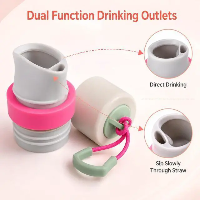Alt view image 5 of 7 - Replacement Lid Compatible with Owala FreeSip Twist Insulated Stainless Steel 18oz 24oz, 2 Pack Caps with Carry Handle, with Straws, Lid Accessory for FreeSip Twist Bottles (Beige)