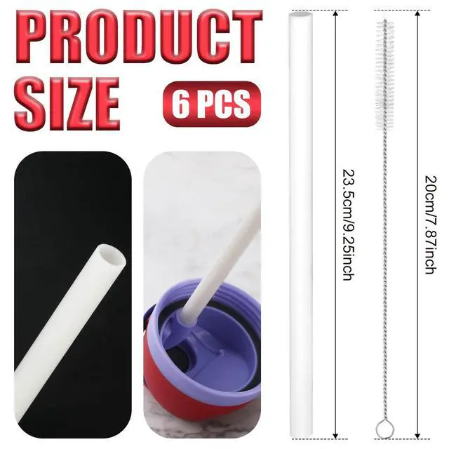 Alt view image 2 of 7 - 40 oz Replacement Straws for Owala Water Bottle, 6PCS Reusable Plastic Straws with Cleaning Brush for Owala FreeSip Flip Insulated Stainless Steel Bottle 40oz Tumbler Cup Accessories Parts (White)