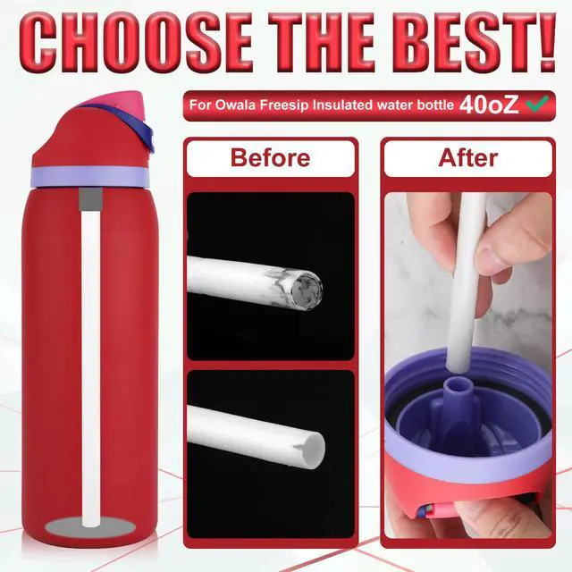 Alt view image 3 of 7 - 40 oz Replacement Straws for Owala Water Bottle, 6PCS Reusable Plastic Straws with Cleaning Brush for Owala FreeSip Flip Insulated Stainless Steel Bottle 40oz Tumbler Cup Accessories Parts (White)