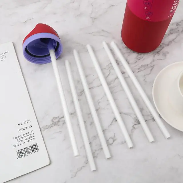 Alt view image 4 of 7 - 40 oz Replacement Straws for Owala Water Bottle, 6PCS Reusable Plastic Straws with Cleaning Brush for Owala FreeSip Flip Insulated Stainless Steel Bottle 40oz Tumbler Cup Accessories Parts (White)