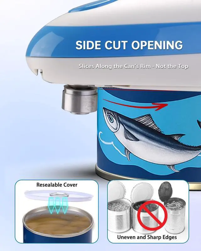 Alt view image 2 of 7 - Electric Can Opener, One-Touch Automatic Can Opening with Smooth Edges, Food Safety Handheld Battery-Operated Can Opener for Kitchen and Seniors, Blue