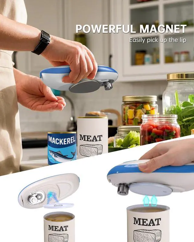 Alt view image 3 of 7 - Electric Can Opener, One-Touch Automatic Can Opening with Smooth Edges, Food Safety Handheld Battery-Operated Can Opener for Kitchen and Seniors, Blue