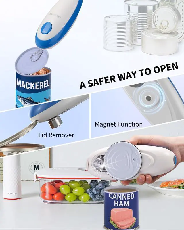 Alt view image 4 of 7 - Electric Can Opener, One-Touch Automatic Can Opening with Smooth Edges, Food Safety Handheld Battery-Operated Can Opener for Kitchen and Seniors, Blue