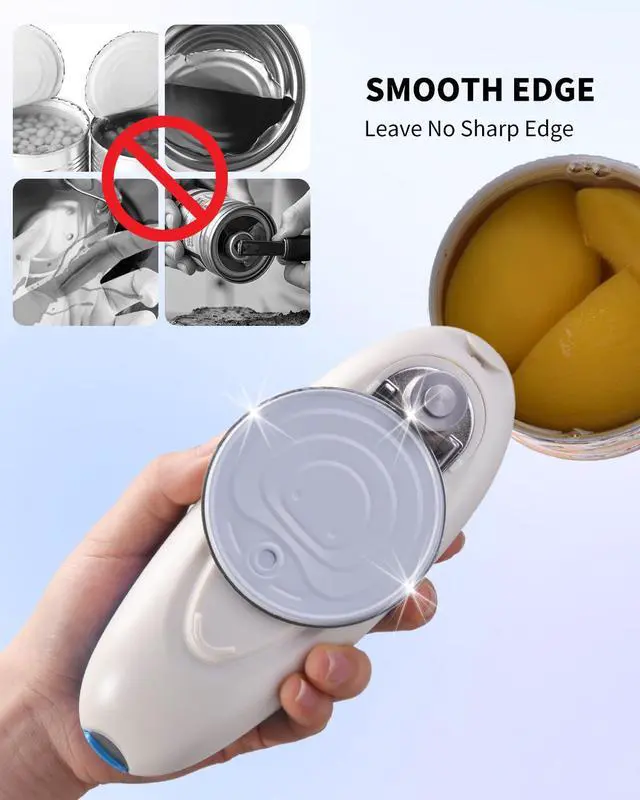 Alt view image 5 of 7 - Electric Can Opener, One-Touch Automatic Can Opening with Smooth Edges, Food Safety Handheld Battery-Operated Can Opener for Kitchen and Seniors, Blue