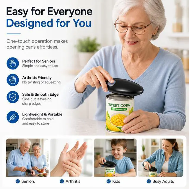 Alt view image 5 of 7 - Electric Can Opener, Hands Free One Touch Automatic Can Openers Fit Different Can Sizes and Shape with No Sharp Edges for Kitchen, Kitchen Gadgets for Senior with Arthritis (black)
