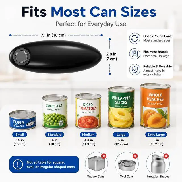 Alt view image 7 of 7 - Electric Can Opener, Hands Free One Touch Automatic Can Openers Fit Different Can Sizes and Shape with No Sharp Edges for Kitchen, Kitchen Gadgets for Senior with Arthritis (black)