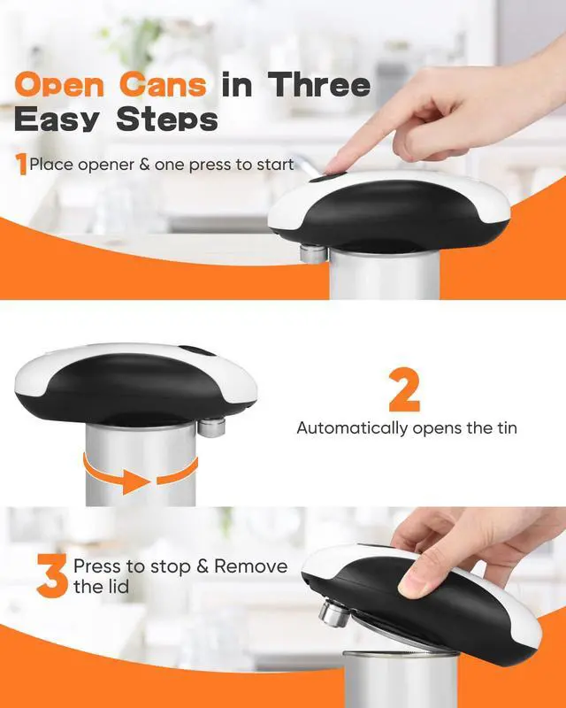 Alt view image 2 of 7 - Auto Electric Can Opener: Open Your Cans with A Simple Press of Button - Automatic, Hands Free, Smooth Edge, Food-Safe, Black and White