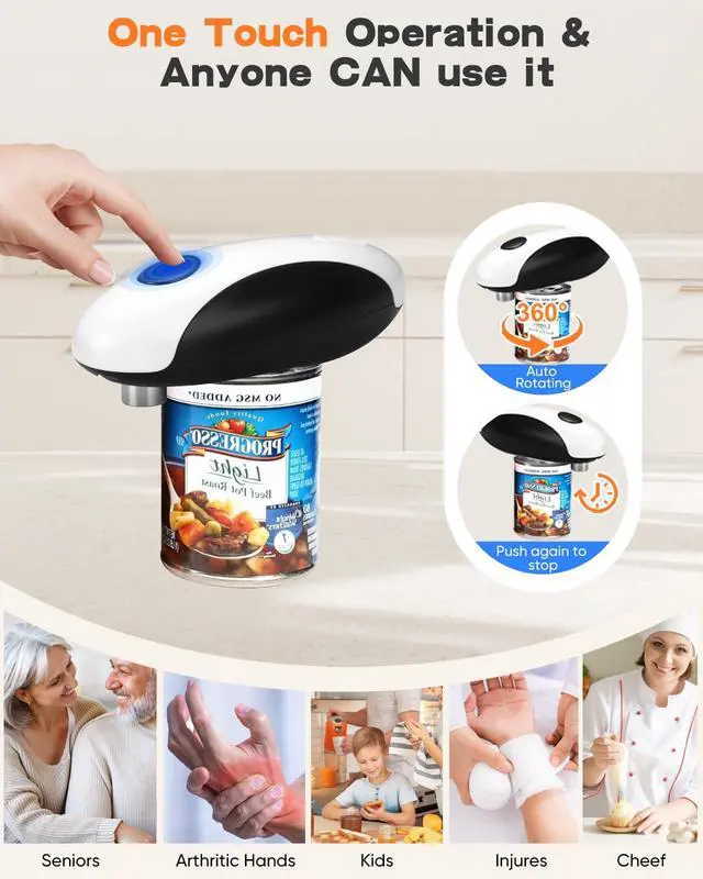 Alt view image 3 of 7 - Auto Electric Can Opener: Open Your Cans with A Simple Press of Button - Automatic, Hands Free, Smooth Edge, Food-Safe, Black and White