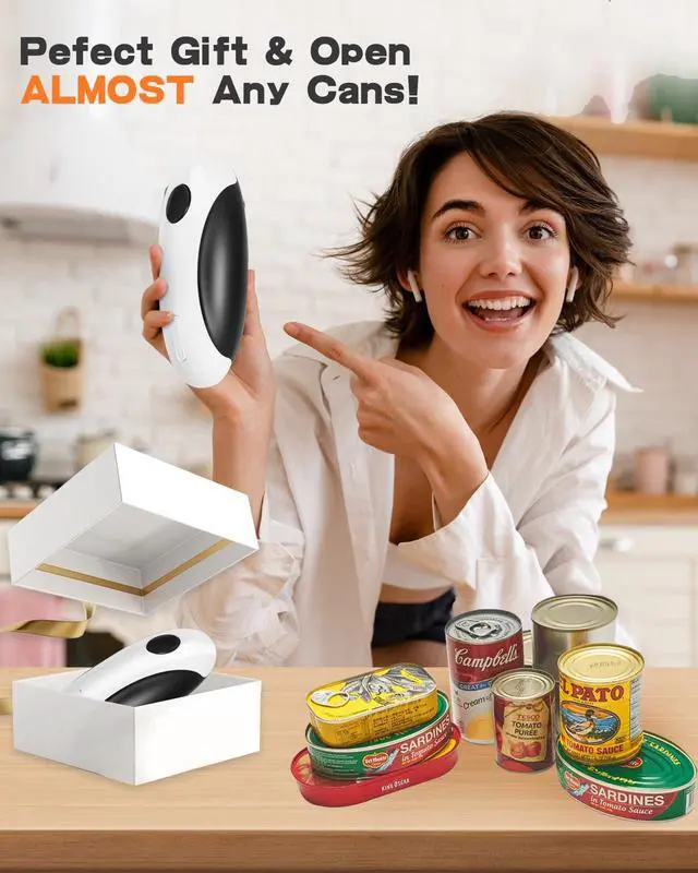 Alt view image 5 of 7 - Auto Electric Can Opener: Open Your Cans with A Simple Press of Button - Automatic, Hands Free, Smooth Edge, Food-Safe, Black and White