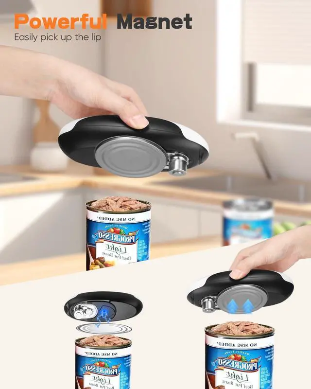 Alt view image 7 of 7 - Auto Electric Can Opener: Open Your Cans with A Simple Press of Button - Automatic, Hands Free, Smooth Edge, Food-Safe, Black and White