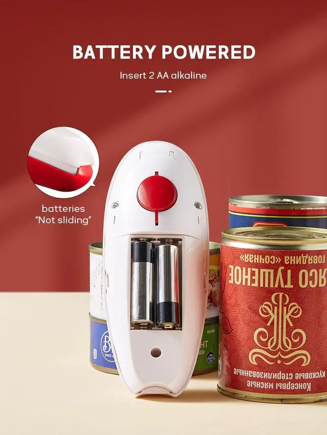 Alt view image 4 of 7 - Electric Can Opener, Battery Operated Can Opener Fits Alomost All Can Sizes, Simple One Touch-Operation, Automatic, Hand Free, Smooth Edge (battery not included), Red
