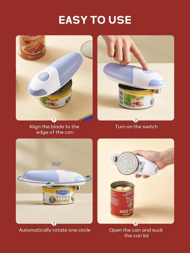 Alt view image 2 of 7 - Electric Can Opener, Battery Operated Can Opener Fits Alomost All Can Sizes, Simple One Touch-Operation, Automatic, Hand Free, Smooth Edge (battery not included), Blue Gray