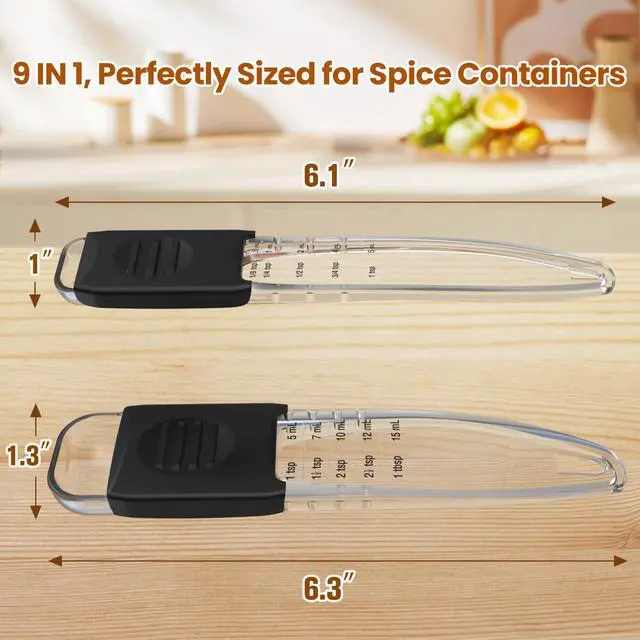 Alt view image 3 of 6 - Professional Adjustable Measuring Spoons Set of 2#2258, Fits in Spice Jars, Teaspoon Measuring Spoons 9 in 1 for Dry and Liquid, BPA- free & Dishwasher Safe