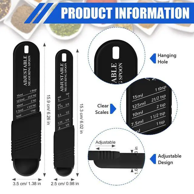 Alt view image 2 of 7 - 6 Pcs Adjustable Measuring Spoon Plastic Tablespoon and Teaspoon Set Baking Cooking Spoon Set for Chef Measuring Metering Kitchen Dry Liquid Ingredients Powder, 2 Sizes(Black)