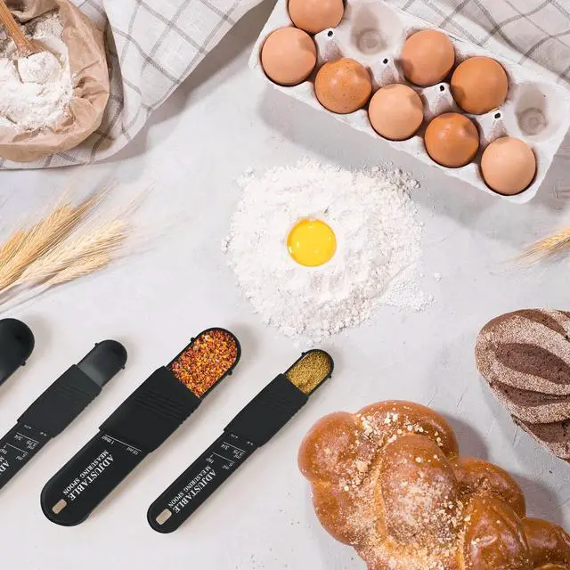 Alt view image 4 of 7 - 6 Pcs Adjustable Measuring Spoon Plastic Tablespoon and Teaspoon Set Baking Cooking Spoon Set for Chef Measuring Metering Kitchen Dry Liquid Ingredients Powder, 2 Sizes(Black)