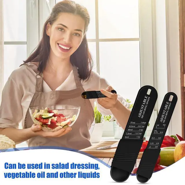Alt view image 6 of 7 - 6 Pcs Adjustable Measuring Spoon Plastic Tablespoon and Teaspoon Set Baking Cooking Spoon Set for Chef Measuring Metering Kitchen Dry Liquid Ingredients Powder, 2 Sizes(Black)