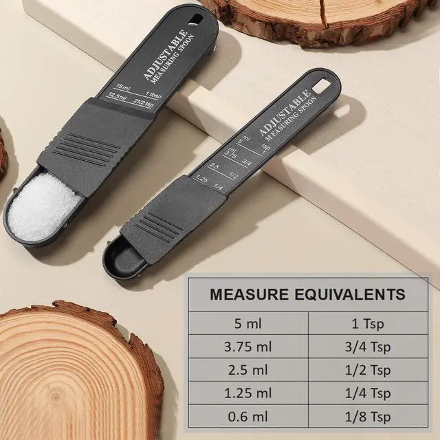 Alt view image 3 of 7 - 6 Pcs Adjustable Measuring Spoon Plastic Tablespoon and Teaspoon Set Baking Cooking Spoon Set for Chef Measuring Metering Kitchen Dry Liquid Ingredients Powder, 2 Sizes(Black)